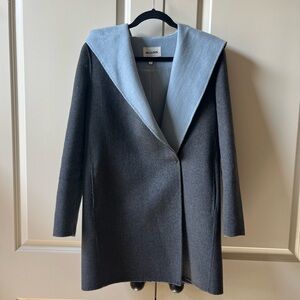 Two Colors (Gray and Blue) Wool Hooded Coat Fashion Warm Overcoat Jacket size 38